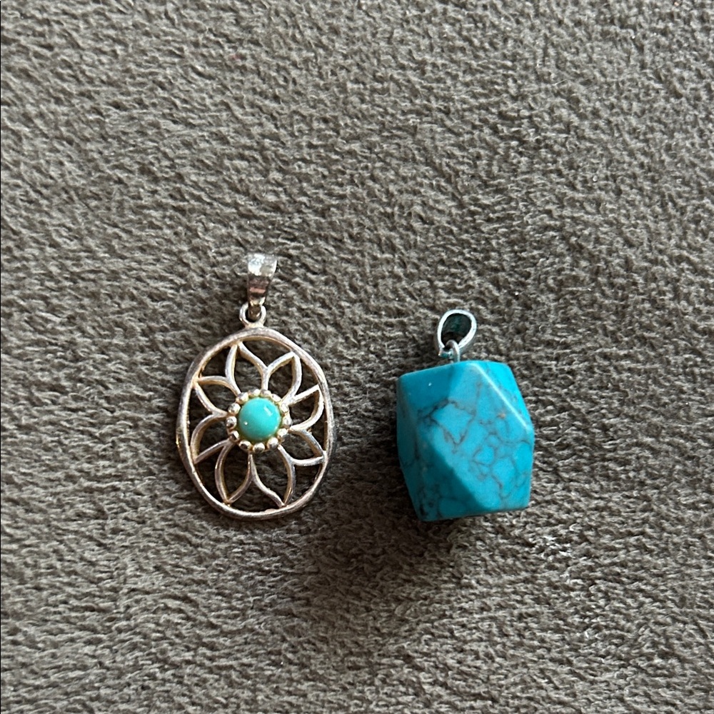 Turquoise and Silver Pendant Set